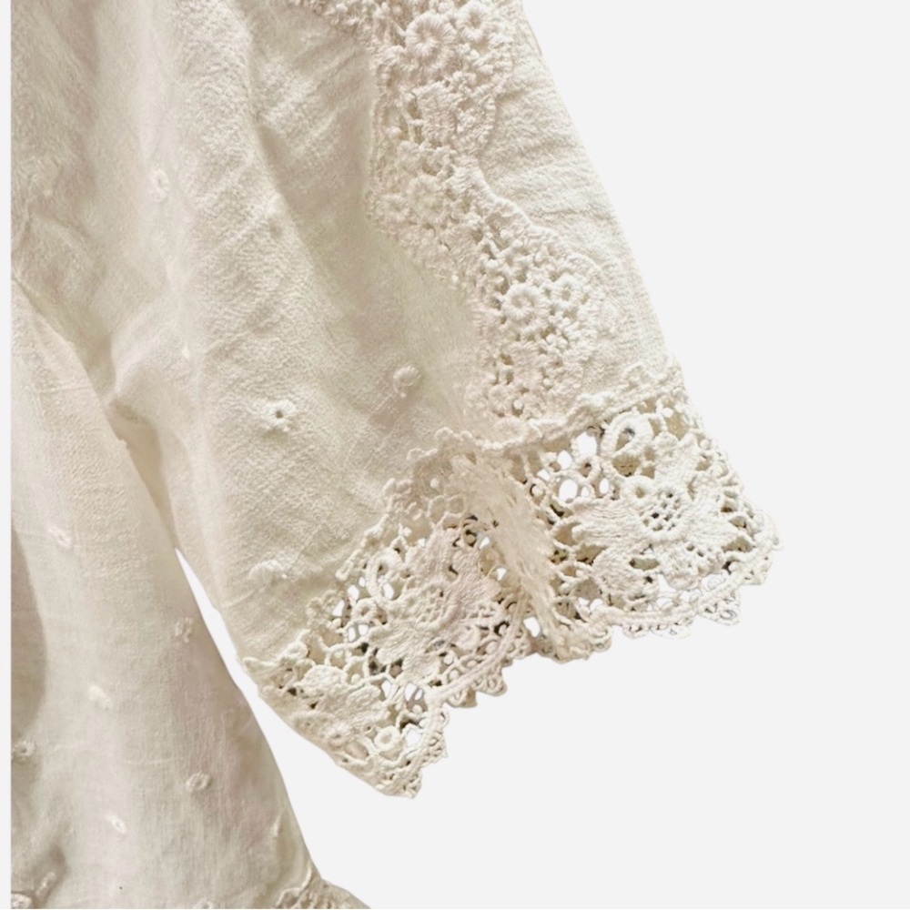 REBECCA TAYLOR CROCHET LACE EYELET PEPLUM TOP MOCK NECK COQUETTE GIRL size 4 - Picture 5 of 11